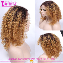 L’homme fait kinky curl perruque blonde partie médiane lace perruque avant bon marché blonde perruque de cheveux humains